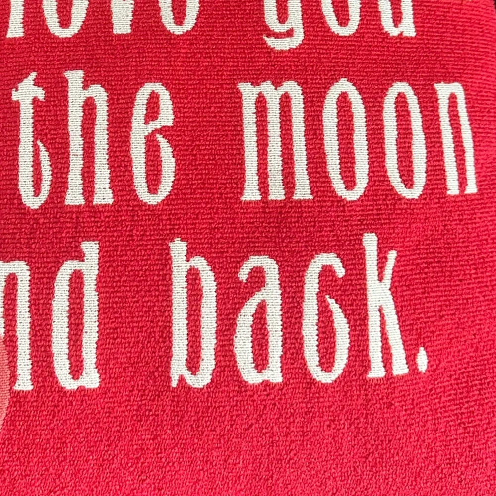 LOVE YOU TO THE MOON AND BACK EMBROIDERED HEART RED THROW PILLOW